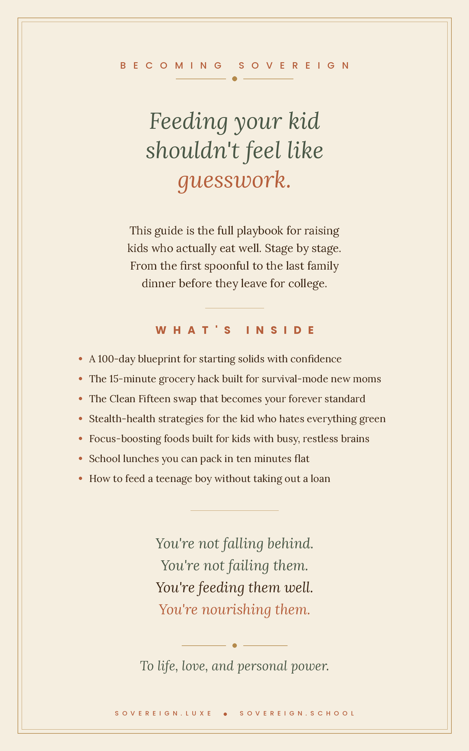 Book cover with text about feeding children and a promise to nourish them well.